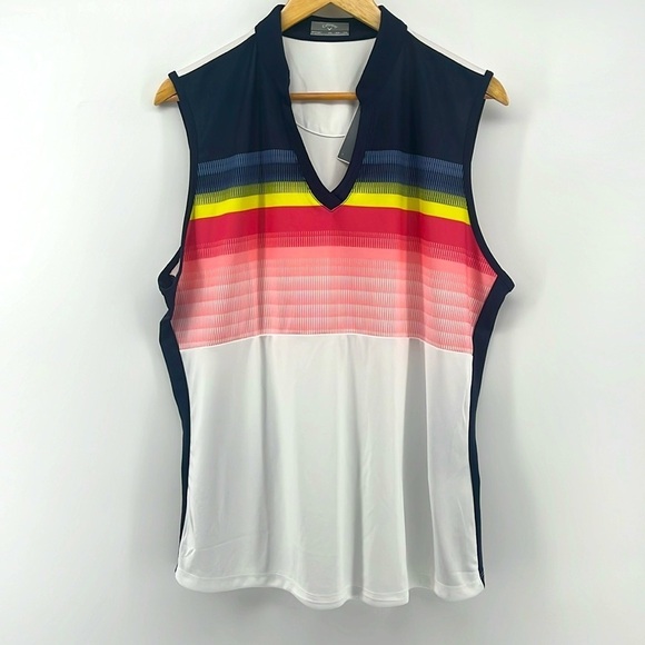 Callaway Womens Gradient Stripe Color Block Golf Polo Brilliant White Size XXL - Picture 4 of 10